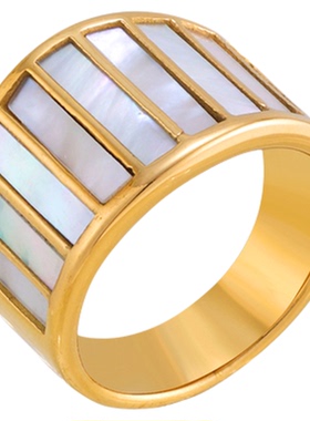 LARAINE YIN欧美小众高级感戒指复古设计感白母贝宽版指环食指戒