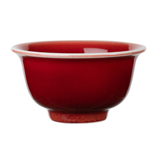 景德镇官方陶瓷茶杯郎红压手杯单色釉主人杯敬茶杯高档新婚礼物