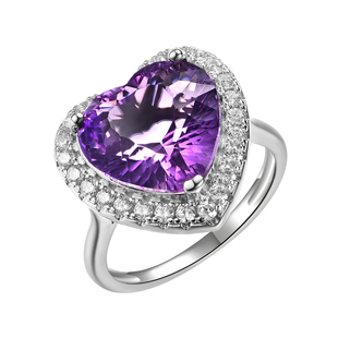 私意珠宝 天然彩宝3克拉紫水晶戒指18K金钻石首饰心形款结婚定制