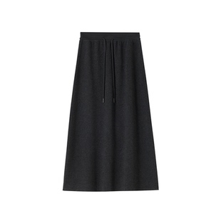 黑色糯米裙半身裙女秋冬季休闲运动卫裙高腰抽绳梨形身材开叉长裙