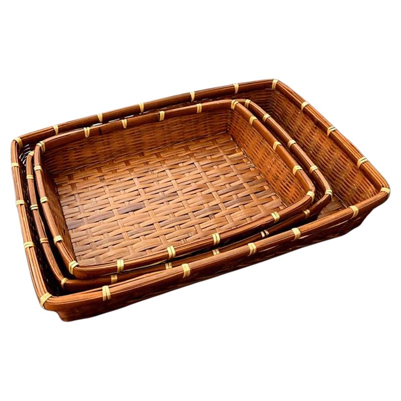 竹编长方筐放食材展示用手工编织