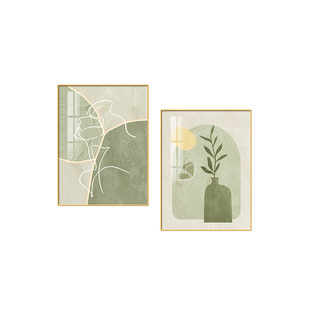 小清新绿植餐厅装饰画抽象艺术人物餐桌边挂画原木风饭厅组合壁画