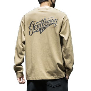 重磅260g纯棉长袖T恤男宽松大码美式潮牌印花加肥加大内搭打底衫