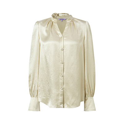 MAXRIENY小V领设计醋酸衬衫