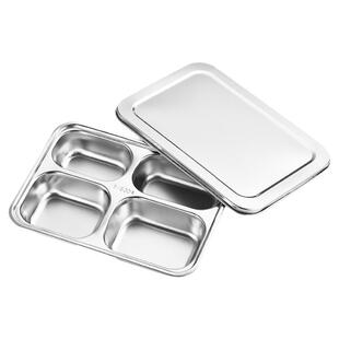 加厚不锈钢餐盘304食品级儿童长方分餐盘带盖分格宝宝幼儿园餐具