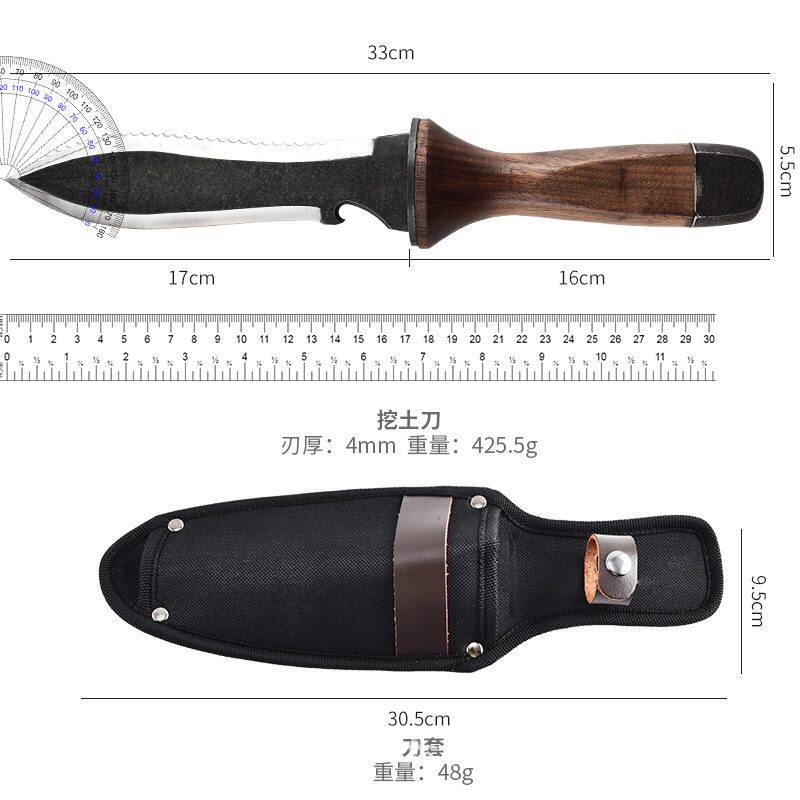 热销户外铲多功能野营铲工具胡桃木花园手柄家用挖土菜园折叠刀铲