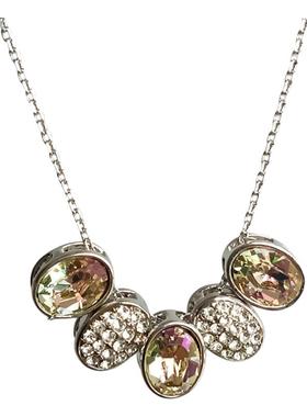 多彩水钻五福吊坠铜镀白金项链