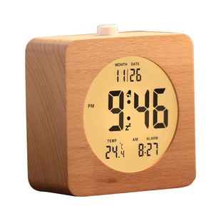 闹钟学生专用起床神器电子迷你小时钟实木钟表摆件桌面高中生静音