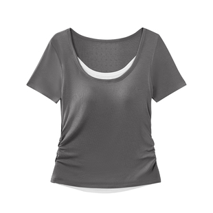 361°睡衣带胸垫女款家居服单件上衣T恤短袖可外穿宽松大码休闲夏