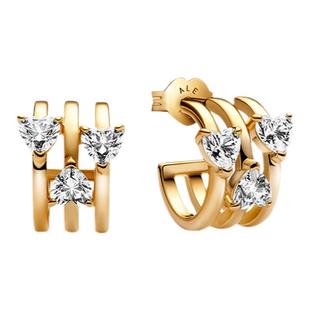 Pandora潘多拉爱心三重奏耳环金色三环设计别致礼物