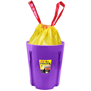 e洁自动收口垃圾袋加厚 家用厨房手提式提绳清洁塑料袋中号360只