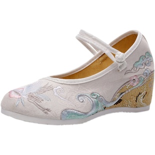 内增高配汉服鞋茶服女鞋老北京布鞋高跟旗袍古装鞋民族风绣花鞋女