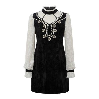 LULUALWAYS【商场同款】冬季新款优雅暗纹压花丝绒短款连衣裙女