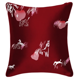 马年限定礼物』丝侬中式真丝抱枕桑蚕丝眼罩红色沙发靠垫车载腰靠