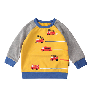 80-130宝宝纯棉毛圈卫衣男童春秋季上衣插肩袖婴儿机车卡通带肩扣