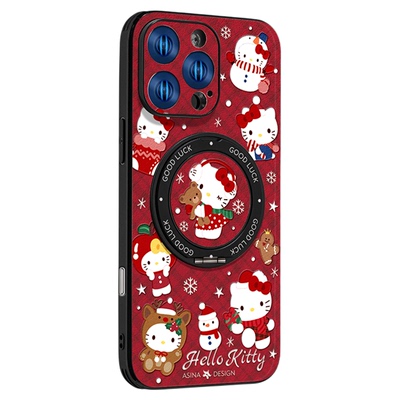 新年凯蒂猫适用苹果16Promax手机壳新款ip15磁吸带支架iPhone16Pro保护套支点秋冬14高级Ho3可爱网红13pm全包