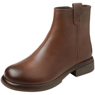 真皮平底保暖羊皮毛一体短靴