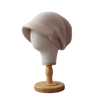 100%羊毛长帽檐堆堆帽子女秋冬保暖月帽护耳冷帽薄款显脸小针织帽