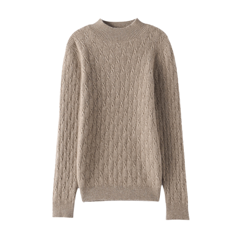 高级感山羊绒衫女半高领扭花套头加厚毛衣内搭纯色羊绒针织打底衫