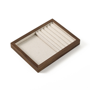 首饰托盘收纳带盖胡桃木手串盘耳环戒指手链项链展示盘饰品展示架