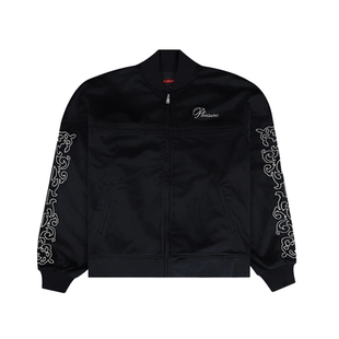 PLEASURES  袖臂创意刺绣夹克男女同款亮面缎纹复古拉链棒球外套