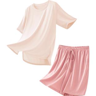 睡衣女款夏季新带胸垫文胸一体式t恤家居服上衣宽松短袖短裤套装