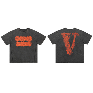 VLONE 大V 荆棘守门人 做旧水洗短袖T恤 男女同款 黑色 V-00076
