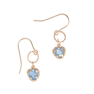 三月生辰石天然海蓝宝幸运石耳坠美国14k包金爱心可爱耳环耳饰