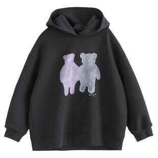 NNGZ设计师手绘玩偶印花女童连帽卫衣春季儿童百搭上衣童装套头衫