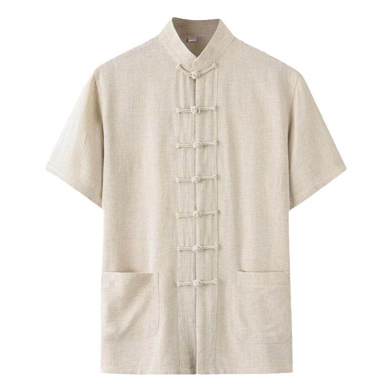 中老年唐装男夏装中国风中式衣服棉麻短袖上衣夏季父亲男装爸爸装