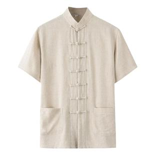 中老年唐装男夏装中国风中式衣服棉麻短袖上衣夏季父亲男装爸爸装