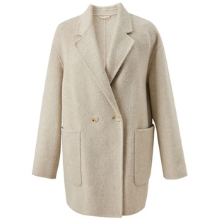 【100绵羊毛】三彩2025冬季新款双面呢大衣中长毛呢外套S