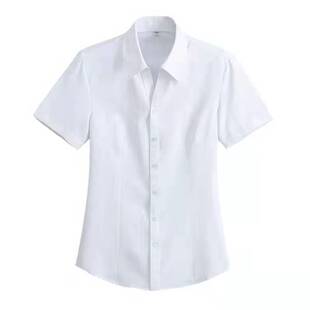 短袖衬衫女夏季黑色V领/翻领衬衫女韩版面试工作服修身职业装工装