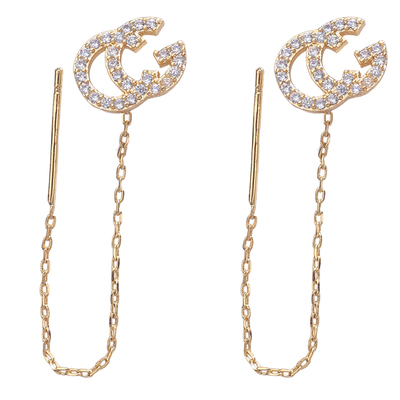 精致闪钻字母流苏耳线2025新款爆款气质耳环轻奢高级感小香风耳饰