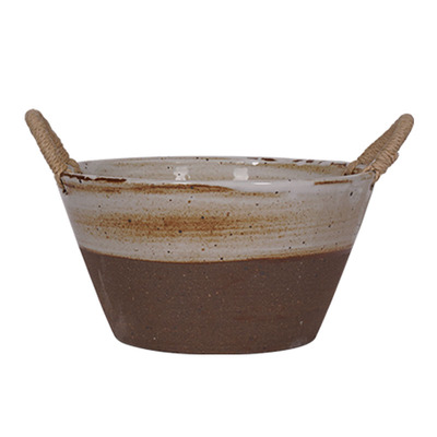 日式粗陶瓷碗碟套装麻绳菜盘