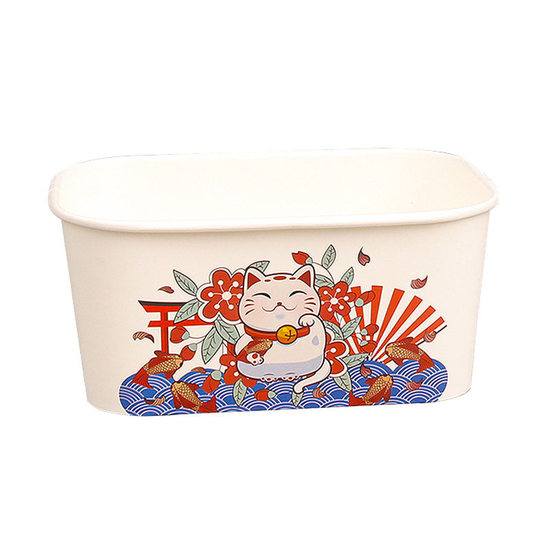 加厚卡通方形纸碗一次性可爱猫咪牛皮纯白方形餐盒外卖便当沙拉盒