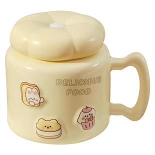 卡通陶瓷镜面杯高颜值马克杯带盖家居大容量水杯办公室茶杯咖啡杯