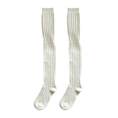 秋冬女白色拼接过膝长筒堆堆袜