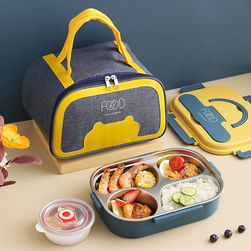 分格儿童316不锈钢餐盘带盖保温饭盒小学生男孩食品级四格餐具宝L