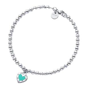 新款蓝色珐琅纯银爱心手链女轻奢小众设计感心形叠戴银珠链送闺蜜