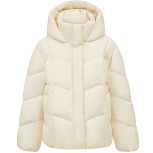 ONLY2025冬季新款90白鸭绒立领连帽纯色内里口袋双开拉链羽绒服女