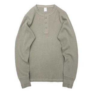 美式复刻350克休闲亨利衫复古重磅TEE高品质华夫格素色长袖T恤男