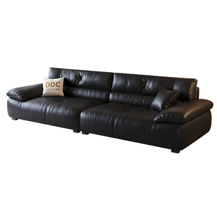 DDC意式黑色全真皮沙发客厅中古风头层牛皮沙发2025新款佛山沙发