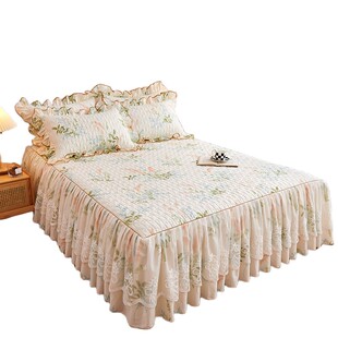 2026年新款无床尾床裙单件纯棉斜纹两侧花边床罩欧式床单三件套