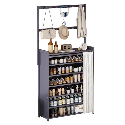 鞋架子家用门口靠墙入户门鞋柜挂衣架一体出租房多功能防尘置物架