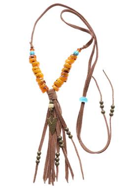 invia古法珠皮革女可调节项链