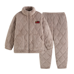 冬季新款男女情侣款睡衣加绒保暖家居服冬款套装大码保暖拉链睡衣