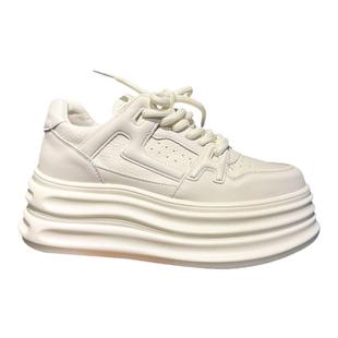 增高的奶油+牛皮小个子松糕厚底鞋女小白鞋轻便软底2025休闲板鞋