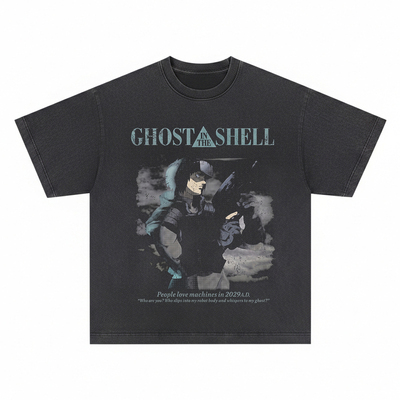 攻壳机动队 短袖T恤Ghost in the Shell赛博朋克水洗落肩复古男女