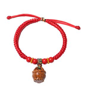 小孩受惊婴儿童宝宝桃核手链辟桃胡桃子核雕刻篮子朱砂红绳手串